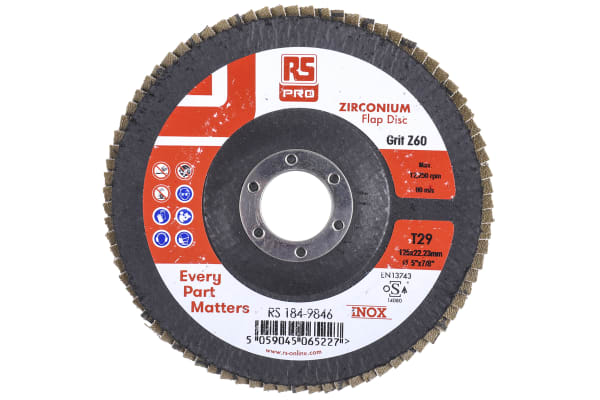 Product image for RS PRO Zirconium Dioxide Flap Disc, 125mm, P60 Grit, 5 in pack