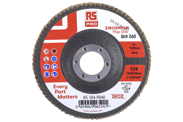 Product image for RS PRO Zirconium Dioxide Flap Disc, 115mm, P60 Grit