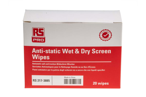 Product image for Anti static wet/dry screen wipes,20/box