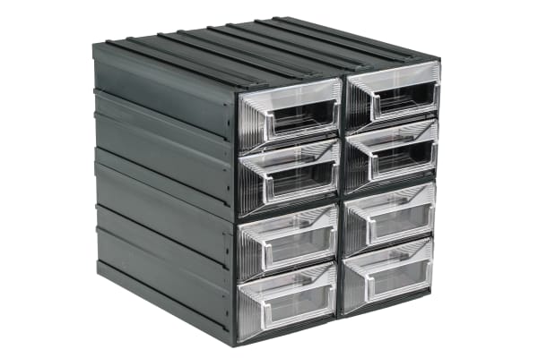 Product image for RS PRO 8 Drawer Storage Unit, Plastic, 208mm x 208mm x 222mm, Transparent