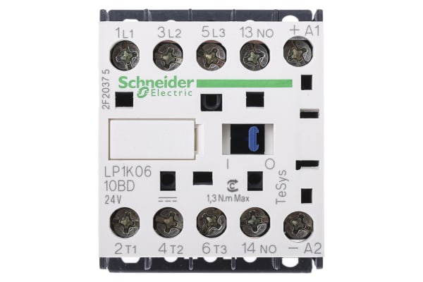 Product image for 3 pole contactor,3kW,6A,24Vdc,1NO