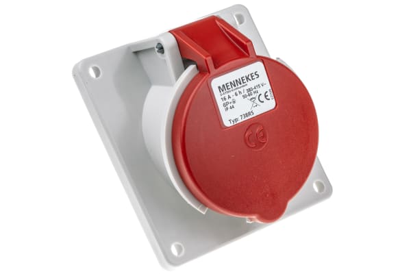 Product image for RED 6P+E IP44 PANEL SOCKET,16A 400V