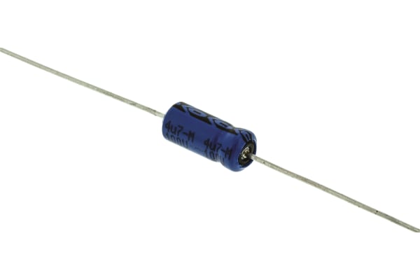 Product image for 021ASM min axial Al elect cap,4.7uF 100V