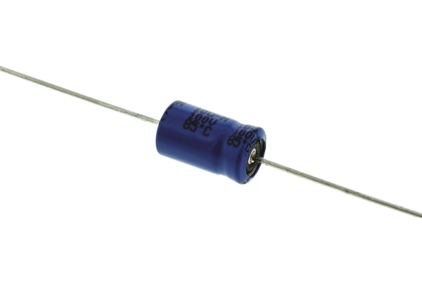 Product image for 021ASM min axial Al elect cap,10uF 100V