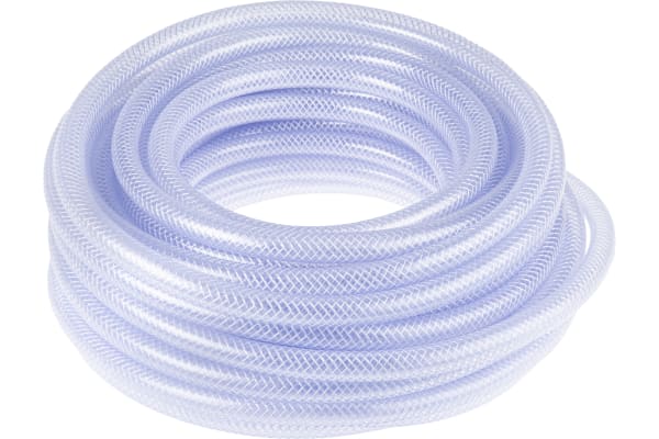 Product image for RS PRO PET, PVC Flexible Tubing, Transparent, 17.5mm External Diameter, 25m LongReinforced, 60mm Bend Radius,