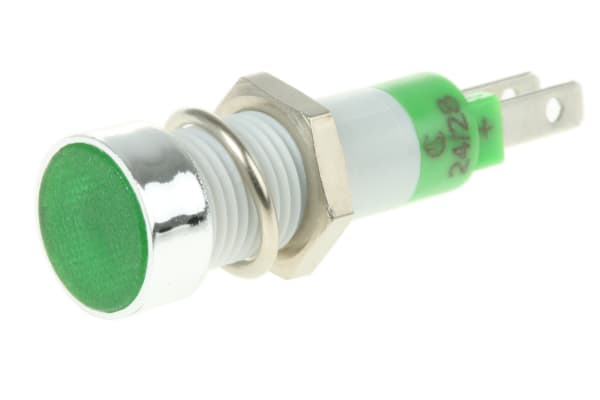 Product image for 8MM GREEN LED BRIGHT ALUMINIUM,24VDC