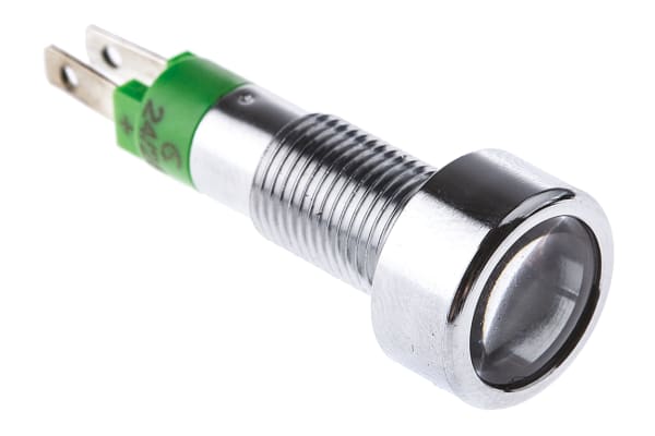 Product image for Signal Construct Green Indicator, Tab Termination, 24 → 28 V, 8mm Mounting Hole Size