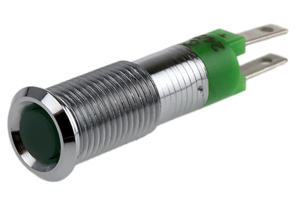 Product image for 8MM IP67 GRN LED BRIGHT SATIN CHR,24VDC