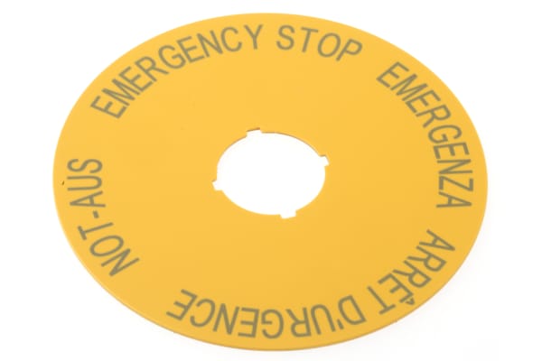 Product image for E-STOP LABEL IN 4 LANGUAGES,90MM DIA