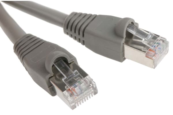 Product image for Grey Cat5e RJ45 STP patch lead,2m 1off