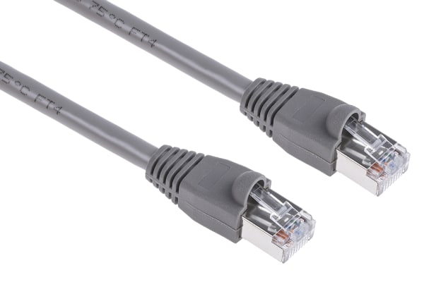 Product image for Grey Cat5e RJ45 STP patch lead,10m 1off