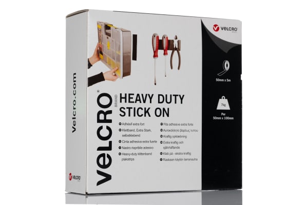 Product image for Velcro Heavy Duty Black Hook & Loop Tape, 50mm x 5m