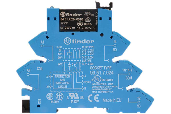 Product image for SPDT relay interface,6A 24Vdc coil