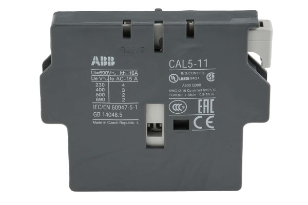 Product image for ABB Auxiliary Contact Block - 1NO/1NC, 2 Contact, Side Mount