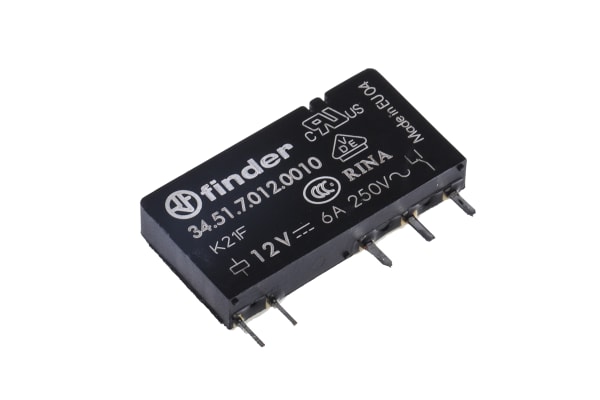 Product image for Finder, 12V dc Coil Non-Latching Relay SPDT, 6A Switching Current PCB Mount Single Pole