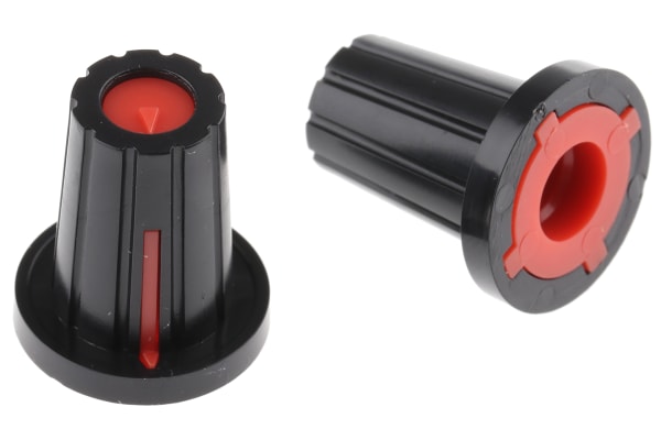 Product image for Knob ABS push on 6mm D shaft Black/Red