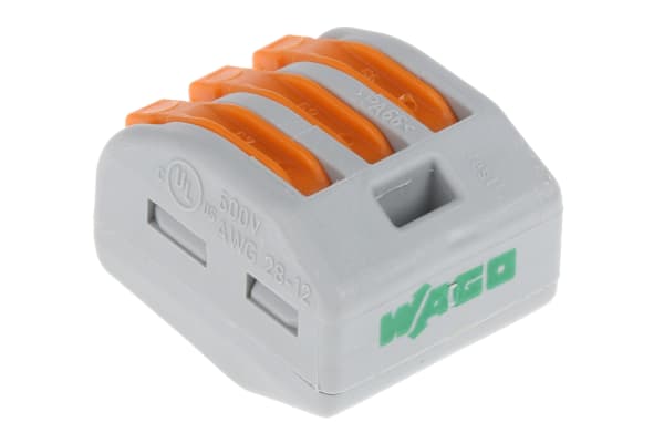 Product image for Wago , 3 Way, 28 → 12 AWG, Polyamide Non-Fused Terminal Block, 600 V