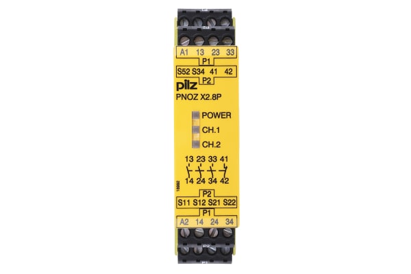 Product image for Pilz 24 → 240 V ac/dc Safety Relay - Single or Dual Channel With 3 Safety Contacts PNOZ X Range with 1 Auxiliary