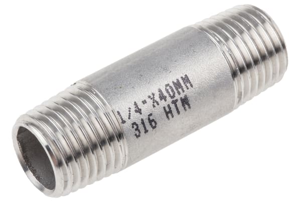 Product image for S/steel barrel nipple,1/4in BSPT M-M