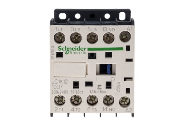 Product image for 3 pole contactor,5.5kW,12A,240Vac,1NO