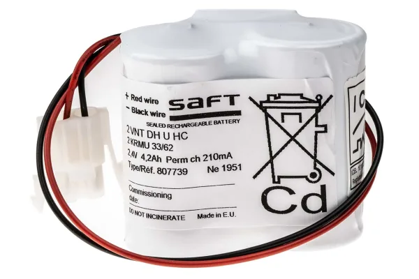 Product image for Saft 2.4V NiCd Rechargeable Battery Pack, 4Ah - Pack of 1