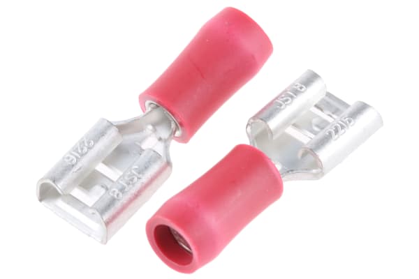 Product image for JST, FVDDF Red Insulated Spade Connector, 6.35 x 0.8mm Tab Size, 0.25mm² to 1.65mm²