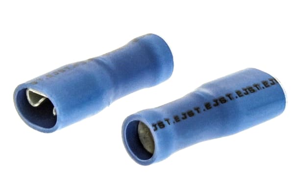 Product image for JST, FLVDDF Blue Insulated Spade Connector, 4.75 x 0.8mm Tab Size, 1mm² to 2.6mm²