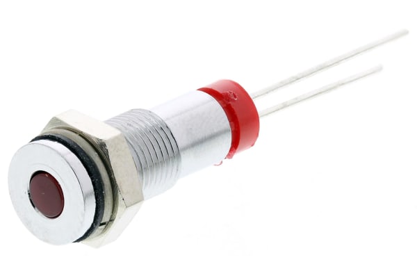 Product image for 6mm flush bright chrome LED, red 2Vdc