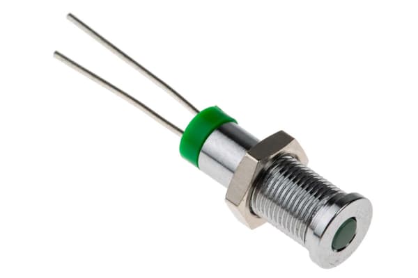 Product image for 6mm flush bright chrome LED, green 2Vdc