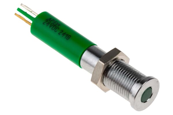 Product image for 6mm flush bright chrome LED, green 24Vdc