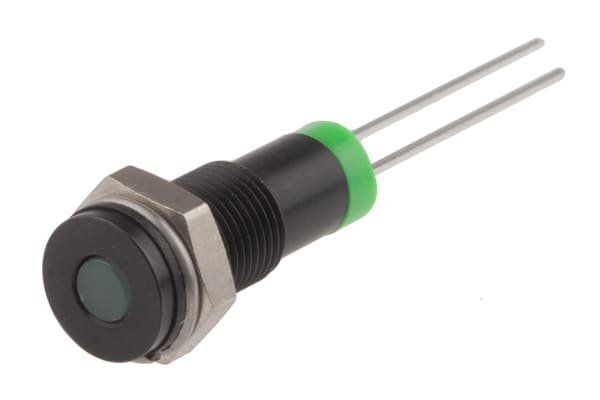 Product image for 6mm flush black chrome LED, green 2Vdc