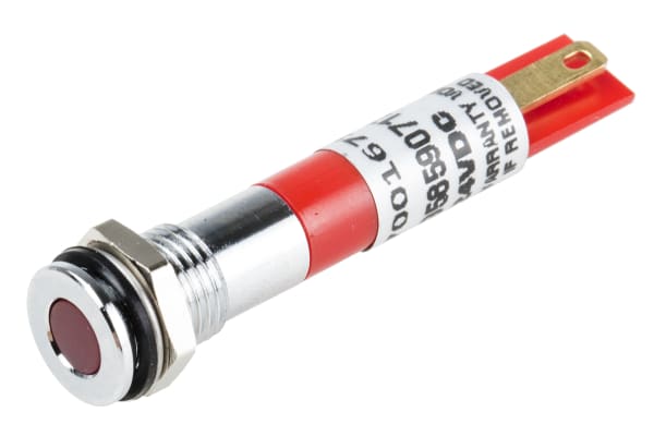 Product image for 8mm flush bright chrome LED, red 24Vdc