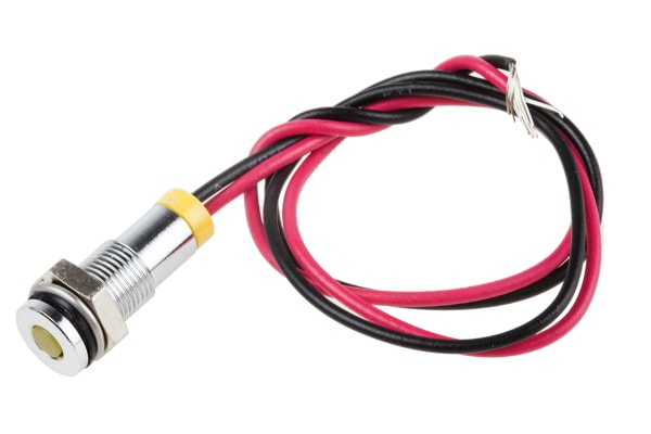 Product image for 6mm flush bright chr LED wires, yel 2Vdc