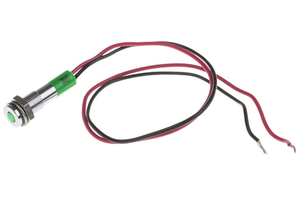 Product image for 6mm flush bright chr LED wires,grn 12Vdc