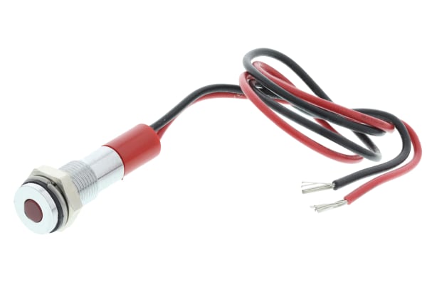 Product image for 6mm flush bright chr LED wires,red 24Vdc