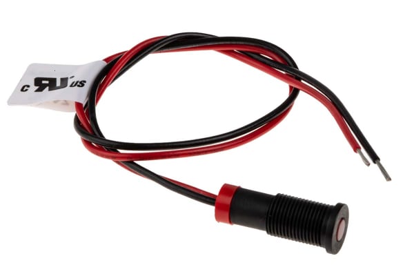 Product image for 6mm flush black chr LED wires, red 2Vdc