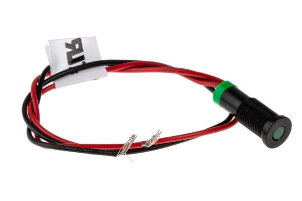 Product image for 6mm flush black chr LED wires,green 2Vdc