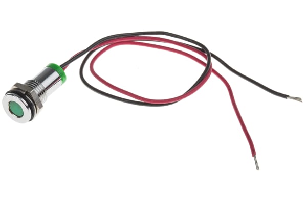 Product image for 8mm flush bright chr LED wires, grn 2Vdc