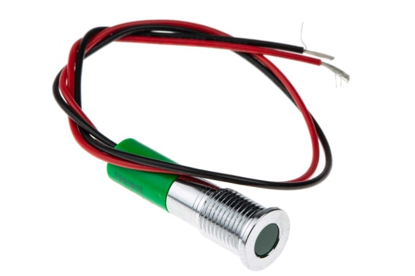 Product image for 8mm flush bright chr LED wires,grn 12Vdc