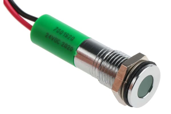 Product image for 8mm flush bright chr LED wires,grn 24Vdc