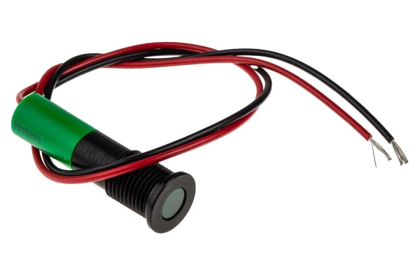 Product image for 8mm flush black chr LED wires, grn 24Vdc