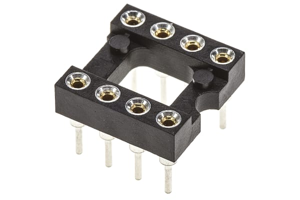 Product image for Preci-Dip 2.54mm Pitch Vertical 8 Way, Through Hole Turned Pin Open Frame IC Dip Socket, 1A