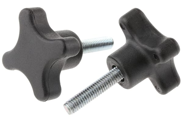 Product image for Cross Knob with Steel Stud,M6x25,38dia