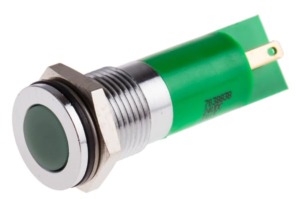 Product image for 14mm flush bright chrome LED,green 24Vdc