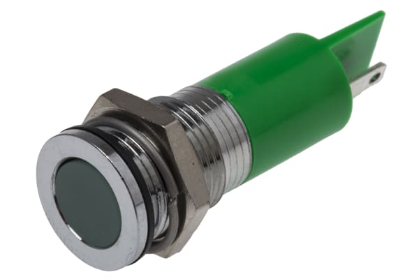 Product image for 14mm flush bright chrome LED, grn 220Vac