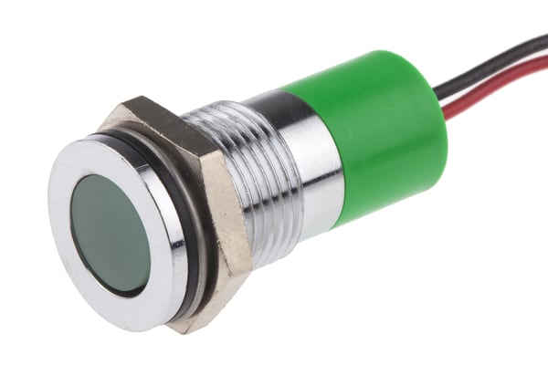 Product image for 14mm flush chrome LED wires, green 12Vdc