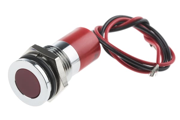 Product image for 14mm flush chrome LED wires, red 12Vdc