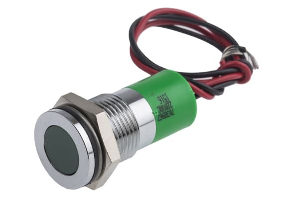 Product image for 14mm flush chrome LED wires,green 220Vac