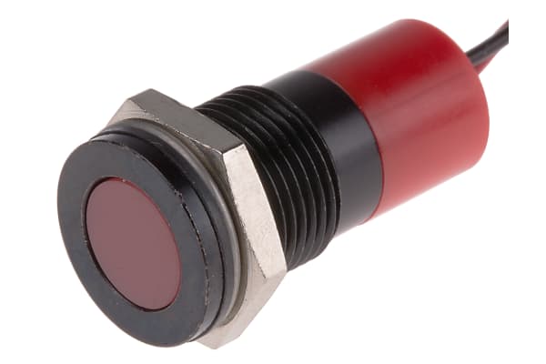 Product image for 14mm flush blackchr LED wires,red 220Vac