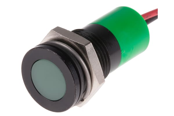 Product image for 14mm flush black LED wires,green 6-36Vdc